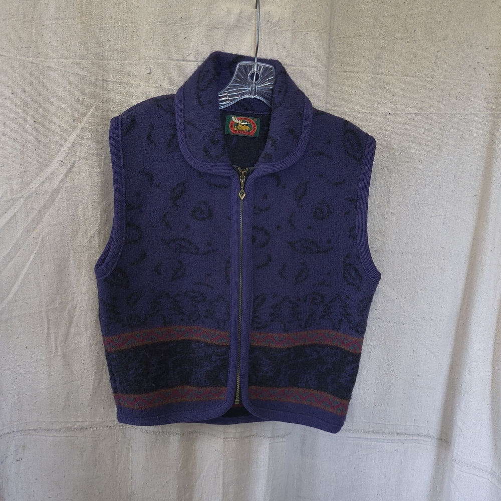 Alps Women's Size Medium Purple Patterned Classic Wool Zip Up Vest